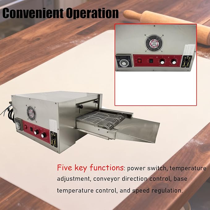 220V Countertop Conveyor Pizza Oven Commercial Baking Electric Oven 12" Belt 6000W 300℃ Working Temperature Baking Bread Cookies