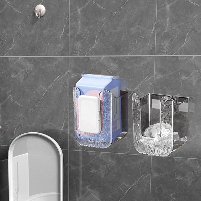 Kitchen Wipes Storage, Flushable Wipes Holder for Bathroom, Wall-Mounted Tissue Box, Non-Slip Flushable Wipes Holder, Wipe Container, Wipes Dispenser for Kitchen Bedroom Bathroom, White