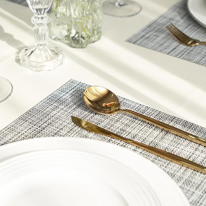 Placemats Set of 4 Vinyl/Plastic Woven Place Mats for Kitchen Table Indoor/Outdoor Washable Placemat Wipeable Dining Table Mats (Grey,4)