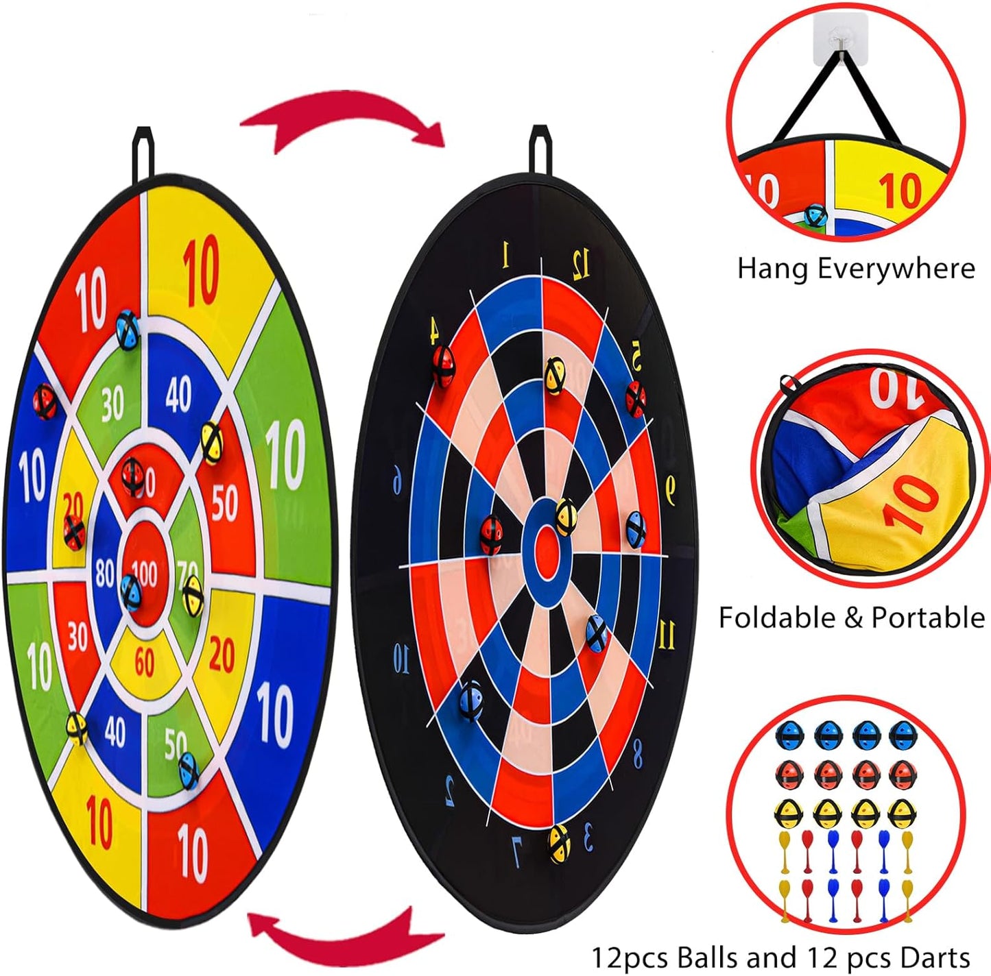 Dart Board Games for Kids Ages 3-12, Sticky Dart Board with 12 Balls & 12 Darts, Indoor Outdoor Toys for Boys, Party Birthday Gifts