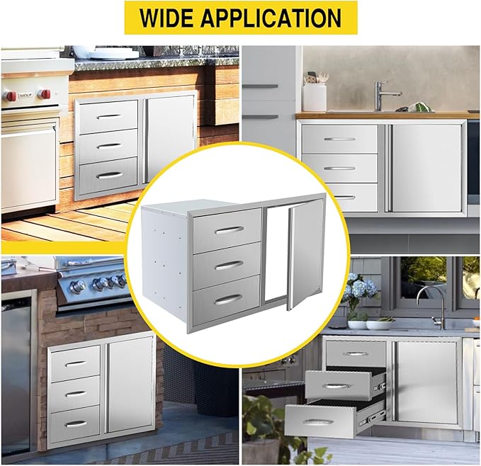 Outdoor Kitchen Drawer Combo, BBQ Access Trash Drawer Combo With Stainless Steel, Outdoor Kitchen Trash Drawer For BBQ Island, Grilling Station, Outside Cabinet,G3