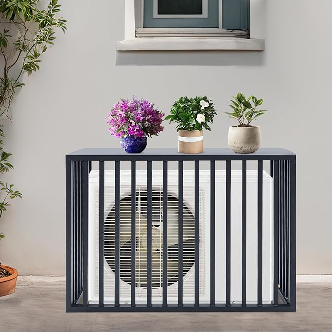 Air Conditioner Fence with Top Cover, 4 Panels 39.4 "L x 19.7 "W x 27.6" H Privacy Fence Panels for Outside, Freestanding Metal Trash Can Hider Outdoor, No-Dig Air Conditioner Sun Blocker Kit (Grey)