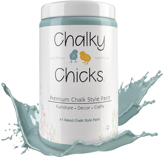 Chalky Chicks All-in-One Chalk Paint for Furniture or Cabinet - 32Fl Oz- Matte Finish Stormy Seas (Light Blue) for Metal, Wood Furniture Paint - No Sanding All-in-One for Home Decor & Crafts, USA Made