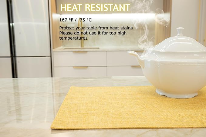 Placemat Set-Washable Place Mats for Parties, Elegant Table Mats for Kitchen Table, Set of 4 Dining Table Placemats, Heat-Resistant Cloth Placemats for Indoor and Outdoor,13x19-Yellow