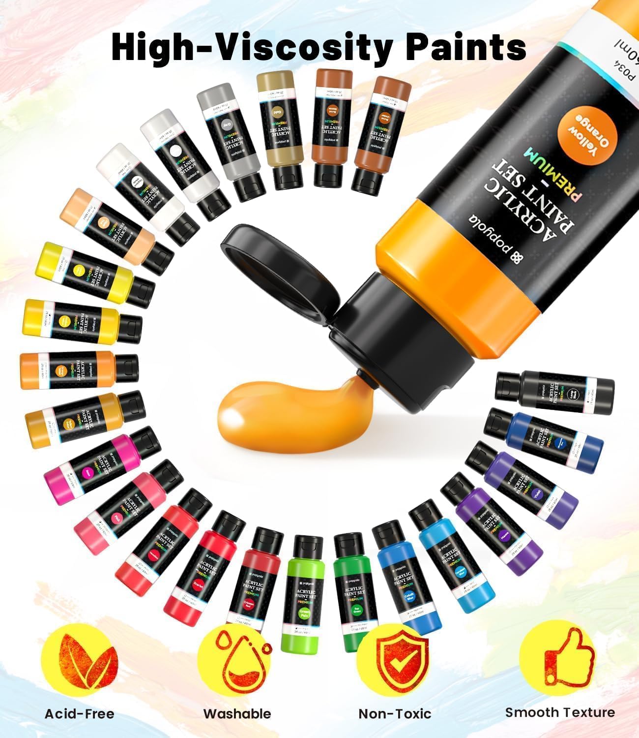 40 PCS Acrylic Paint Set with 12 Brushes, 2 Knives & Palette, 24 Colors (2oz/60ml) Art Craft Paint for Adults Kids Artists Beginners, Halloween Pumpkin Canvas Ceramic Rock Painting Kit