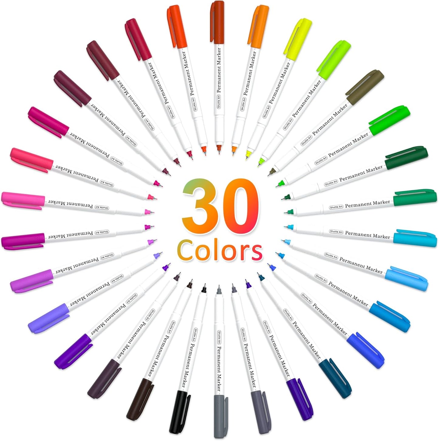 Shuttle Art Permanent Marker, 30 Colors Ultra Fine Point, Assorted Colors, Works on Plastic,Wood,Stone,Metal and Glass for Kids Adult Coloring Doodling Marking