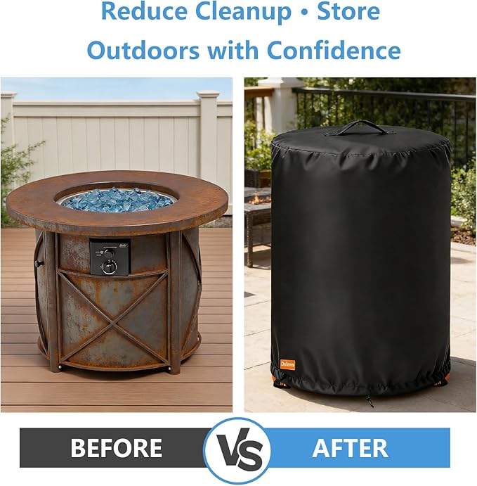Fire Pit Cover for Bali Outdoors 30 x 25 Inch Propane Fire Pit,Outdoor Heavy Duty 600D 100% Waterproof Fire Pit Cover Round,Weatherproof Firepit Covers Round 30" Dia x 25" H,Black