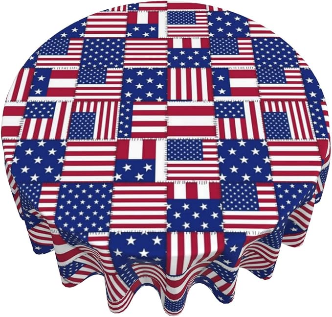 American Flag Joint Round Tablecloth - American Flag Tablecloth 60 Inch Waterproof Rustic Table Fabric Farmhouse Stripe Decorative for Picnic Party Holiday Home Indoor Outdoor
