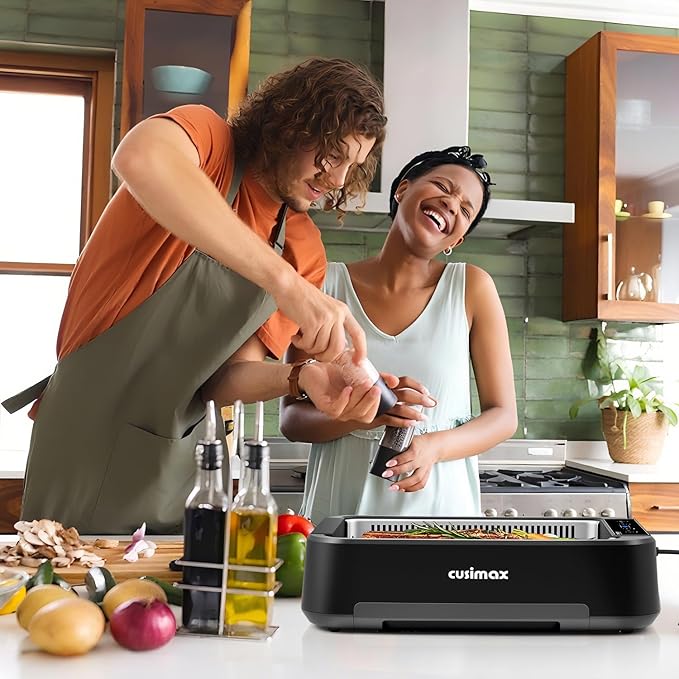 Indoor Grill, CUSIMAX Electric Smokeless Grill & Griddle with REPLACEABLE Smoke Filter Sponge, 1500W Korean BBQ Grill, Smart LED Display, Larger Grilling Area, Black(New Model)