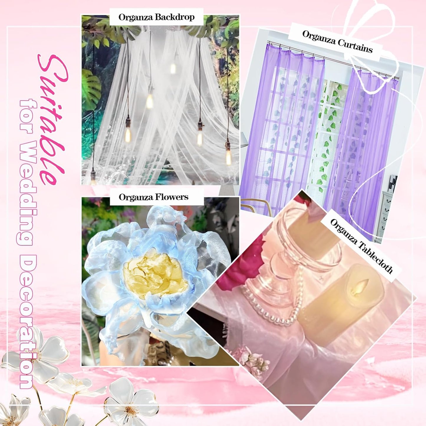 VACVELT Sheer Organza Fabric by The Yard, 60 Inch Wide Hot Pink Organza Fabric Bolt Bridal Sheer Tulle Fabric, Silk Organza Fabric Roll for Wedding Party Decorations Backdrop Curtain (2 Yards)