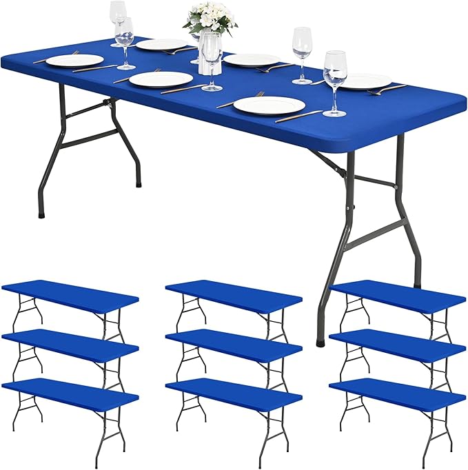 10 Pack Stretch Fabric Table Top Cap Cover, fits 6Ft Tables, Spandex Table Covers Washable Elastic Universal Rectangle Tablecloth Protector for Outdoor Party Picnic Wedding, Royal Blue, 30" W x 72" L