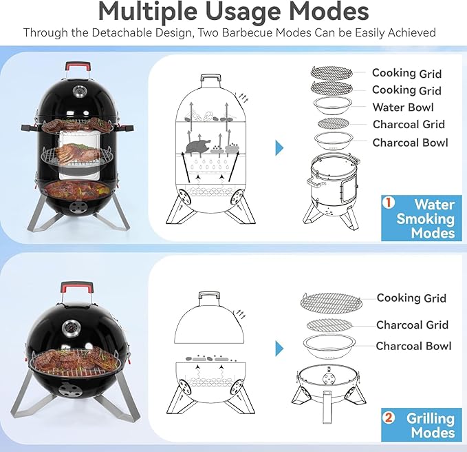 GREEN PARTY 18" Vertical Charcoal Smoker Grill Bullet Water Smoker Barbeque Grill, Outdoor BBQ Smokers Portable Meat Smoker Grill for Deck Patio Backyard Balcony Parties