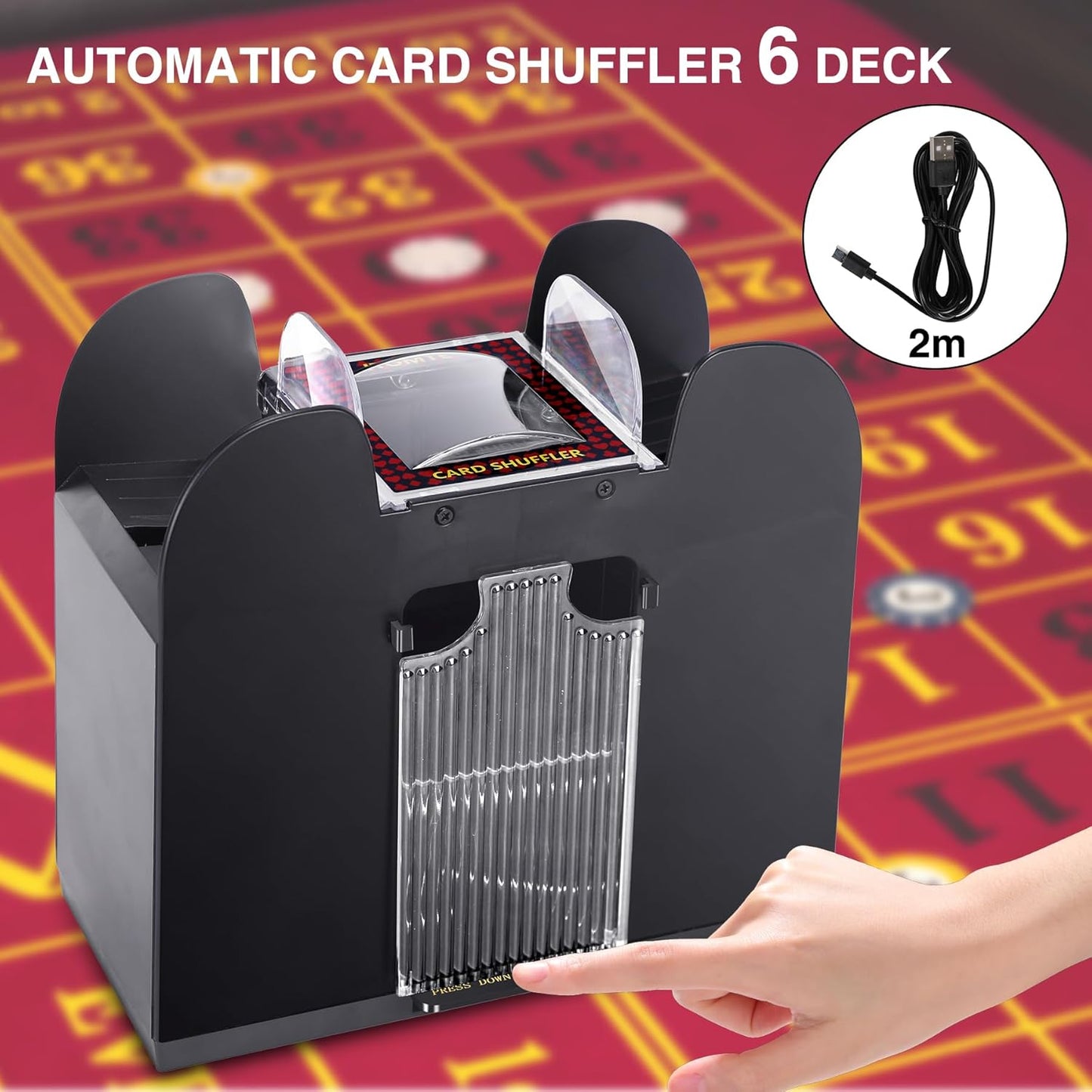 Automatic Card Shuffler 6 Deck Electric Heavy Duty Card Shuffler for Cards,USB/Battery Operated,Perfect for Poker, UNO,and Card Games