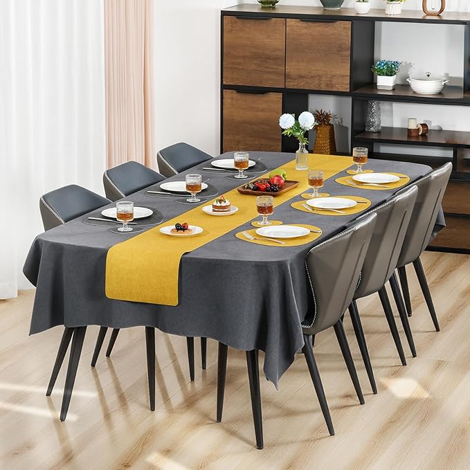 Placemats and Coasters, Washable Reversible Placemats Round Faux Leather Wipeable Place Mats Non Slip Heat Resistant Indoor Outdoor Table Mats (Set of 6, Gray Yellow)