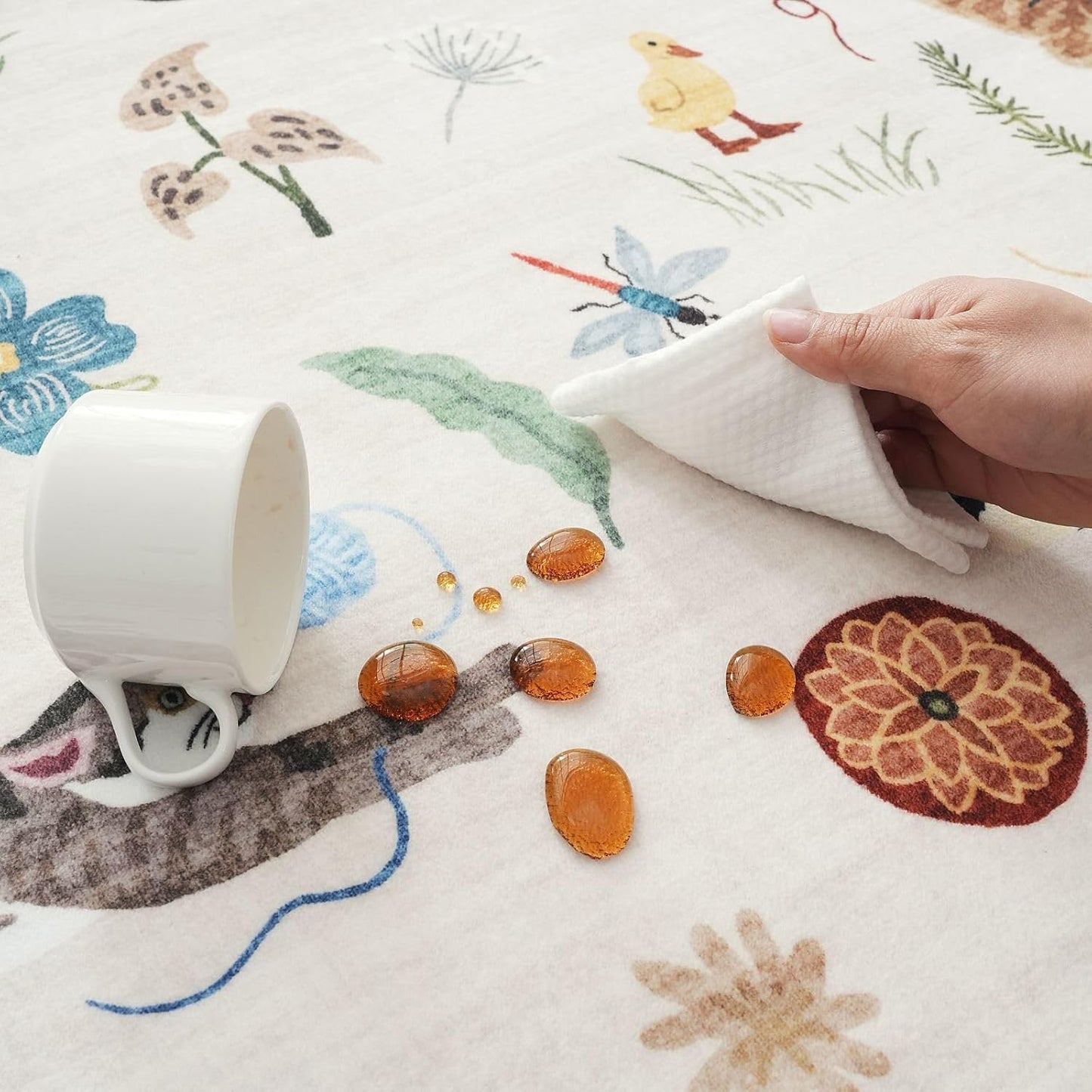 Rugcomf Runner Rug for Kitchen Non Slip 2'x6' Washable Rugs with Rubber Backing Soft Floral Animal Cat Carpet for Kitchen Laundry Bedroom Bathroom, Beige