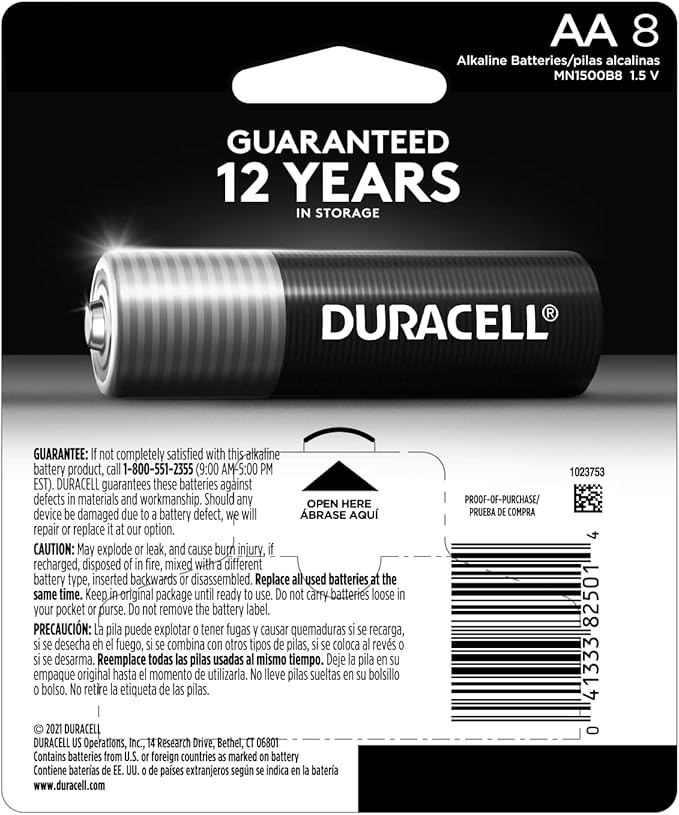 Duracell AA Batteries, Alkaline, 8 Count | Coppertop | Power Boost | Long-Lasting | For Household Devices