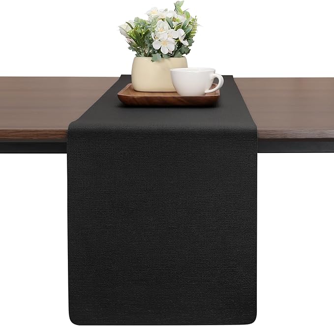 Table Runners 72 Inches Long, Dual-Sided Faux Leather Farmhouse Table Runner Waterproof Heatproof Non-Slip for Living Room Party Home Decor Holiday Decorations(Black, 15 x 72 Inch)