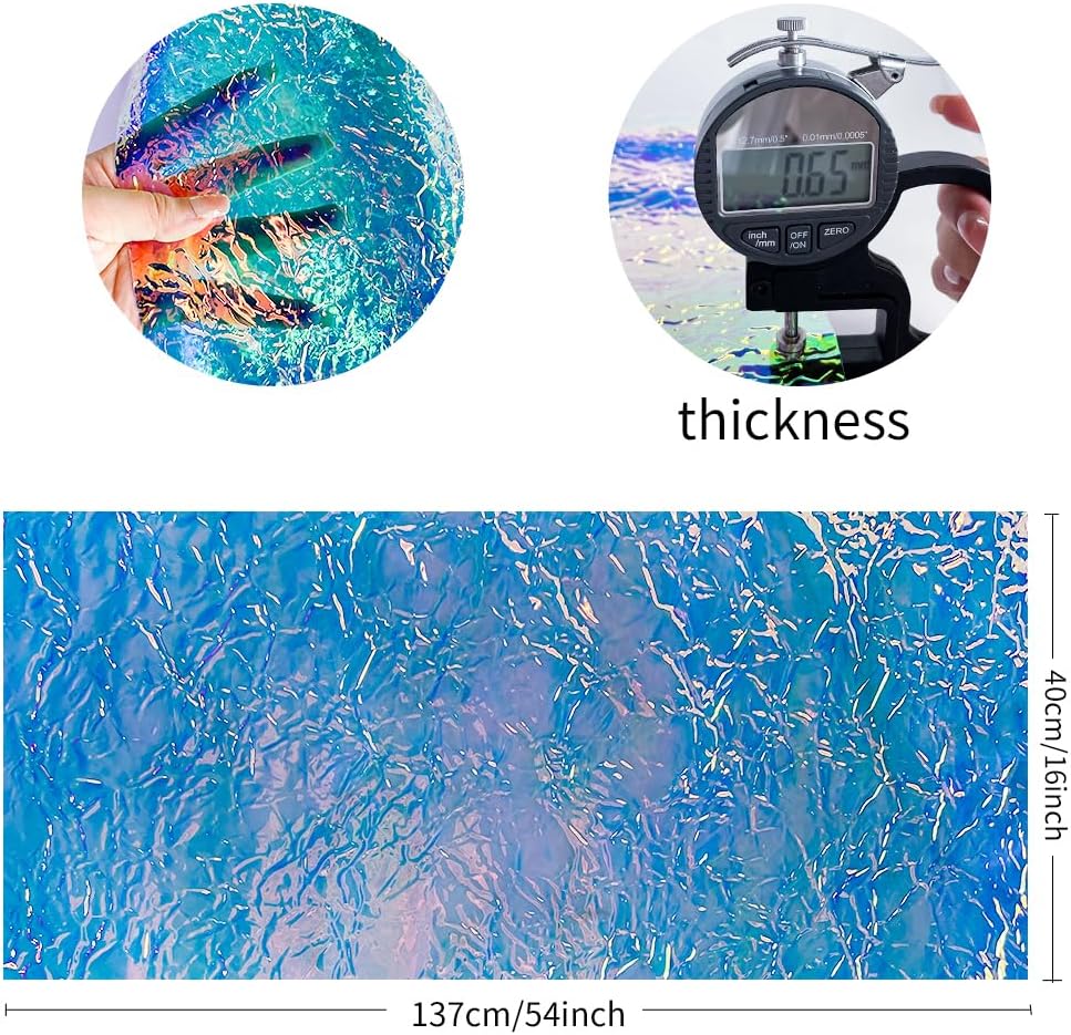 ONEART | Iridescent Transparent Embossed Vinyl Holographic Blue Clear PVC Vinyl Craft Fabric 16"×54" for Sewing DIY Projects-Scratch