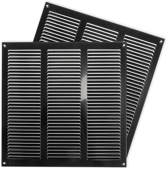 Repa Market 2-Pack 12x12 Inch Air Vent Cover/Black Galvanized Steel Louvered Grill Cover with Mesh Screen/Wall or Ceiling Vent/Durable Flush Mount HVAC Register for Indoor and Outdoor Ventilation