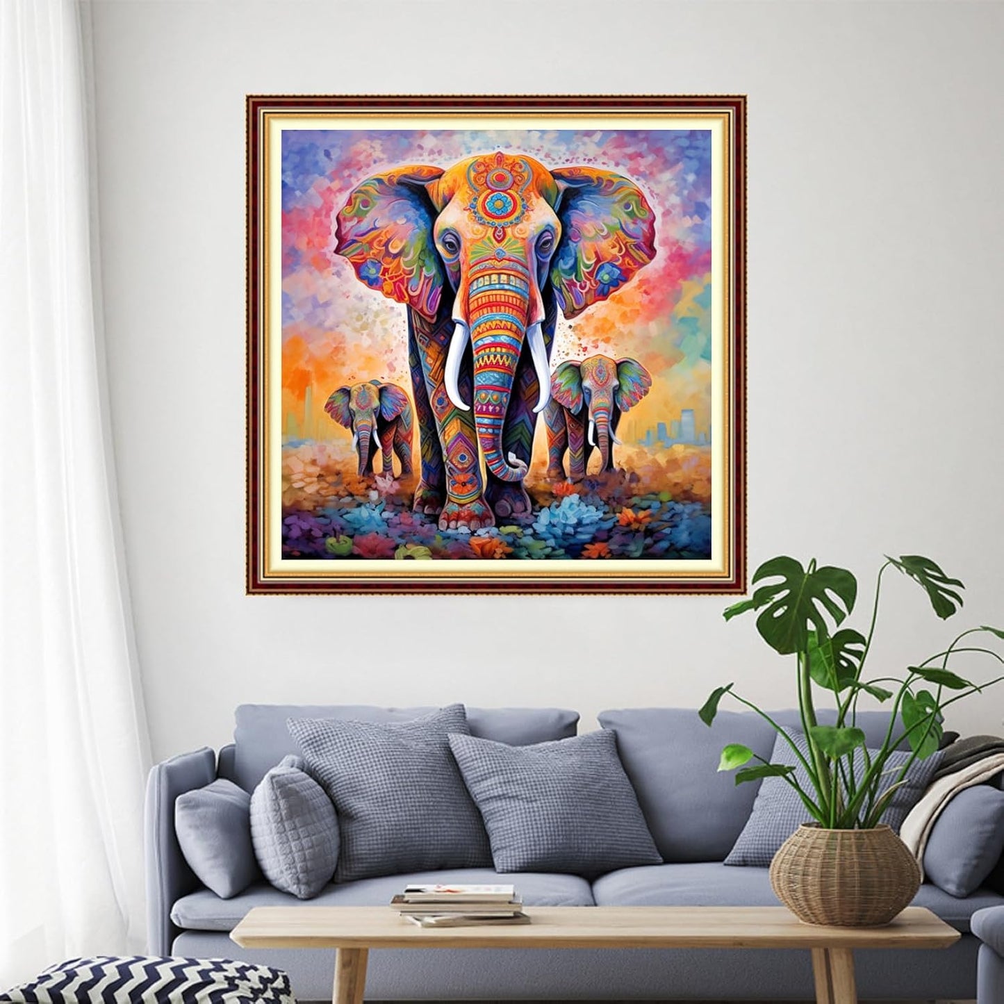 Funchey Stamped Cross Stitch Kits, DIY Cross Stitch Pattern for Adults Beginners Needlepoint Kits Embroidery Kit Arts and Crafts 11CT-Colored Elephant 18x18 inch