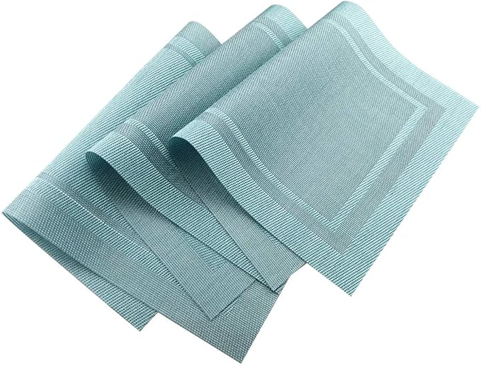 Gugrida Placemats Set of 6 Plaid Checkered Blue PVC Placemat for Dining Table Durable Woven Vinyl Stain tablemats 18"X12"
