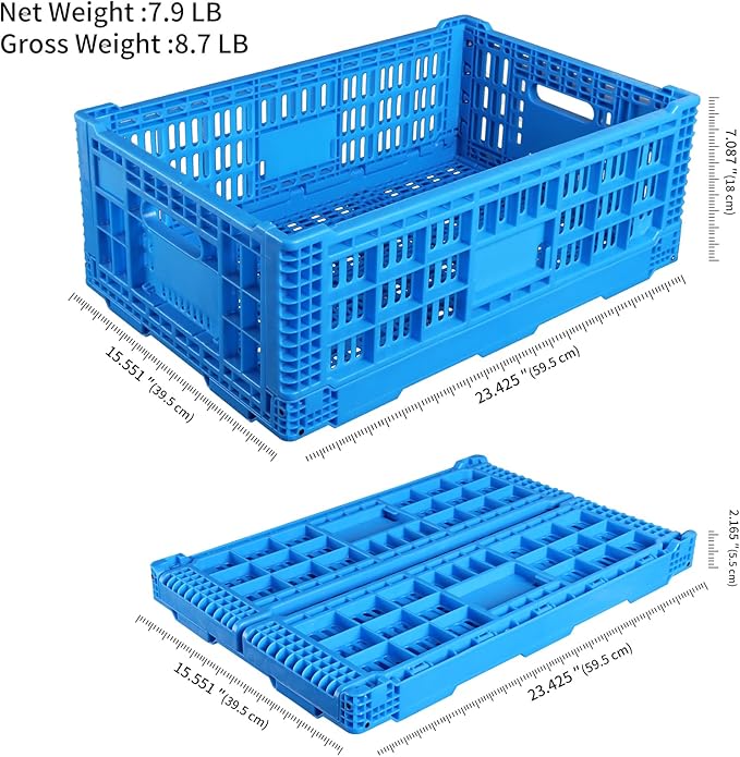 Collapsible Storage Bin Containe，52 Liter Transferheavy duty plastic storage box,blue milk crates heavy duty Transit storage of various items (1)