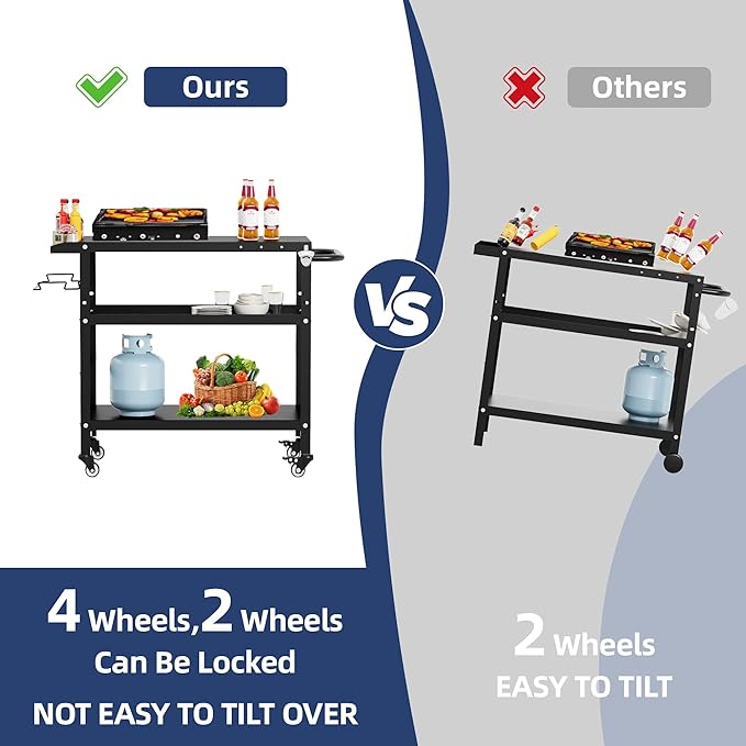 TOLEAD Outdoor Grill Cart, Grill Tables for Outside, Grill Carts Outdoor with Wheels, BBQ Cart Outdoor Prep Table, Pizza Oven Table for Outside, Griddle, Patio