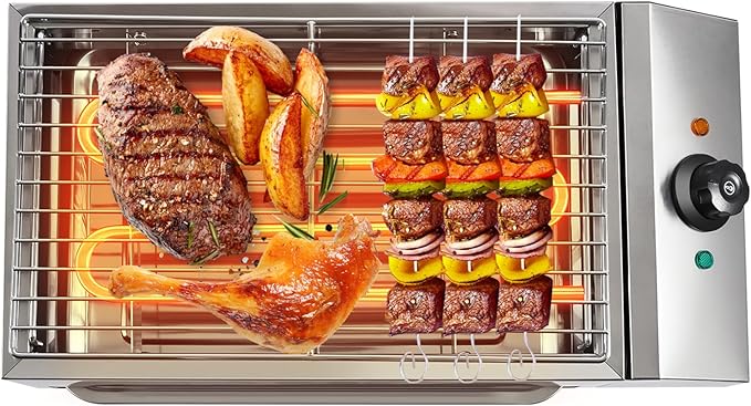 1800W Electric BBQ Grill & Countertop Electric Grill, Smokeless Indoor Outdoor Grill with Stainless Steel Grate & Adjustable Temp, Portable Commercial Grill for Home Kitchen Camping Party Use