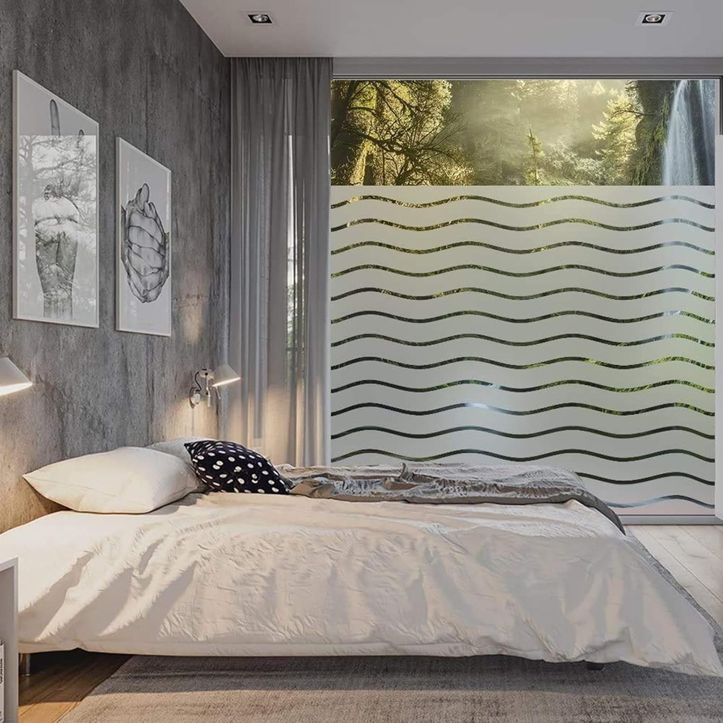 LEMON CLOUD Window Film for Privacy and Light Protection，Non Adhesive Removable Glass Covering Opaque Window Sticker Self Static Cling Vinyl Glass Film for Home Office (23.6 x 78.7 Inch,Wavy)