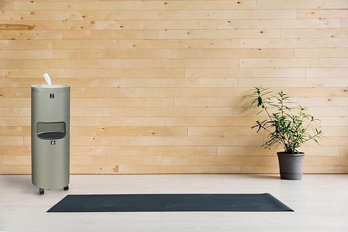 Zahari Home Stainless Steel Floor Stand Wipe Dispenser with Built-in Trash Can. Perfect for Gyms, Schools, Offices. Easy to Move with 360 Rotatable Wheels, Nickel