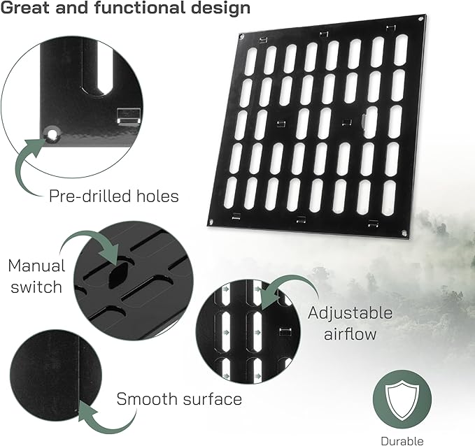 Vent Systems 12" x 12" Inch (Outer Dimensions) Metal Air Vent Grille - Black Adjustable Register Vent Cover - Open/Close Air Supply Intake Wall Vent - Heating/Cooling Ceiling Grille for House, Garage