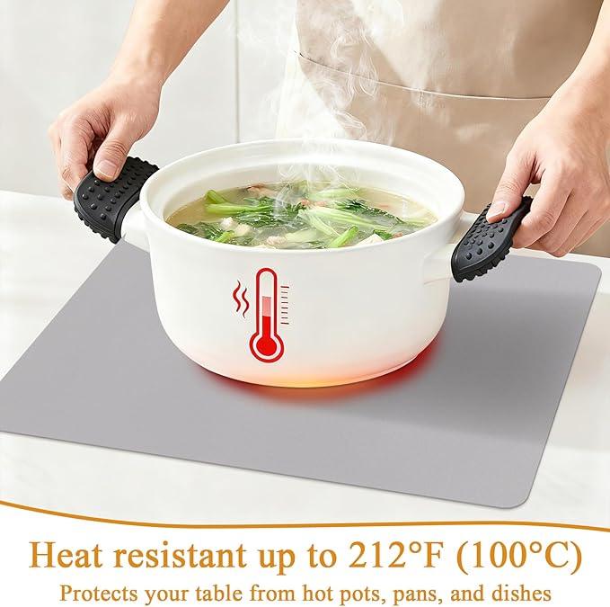 SHACOS Placemats Set of 6 Faux Leather Waterproof Leakproof Wipeable PU Non-Slip Vinyl Place Mats Heat Resistant Table Mats for Kitchen Dining Table Indoor Outdoor, Grey