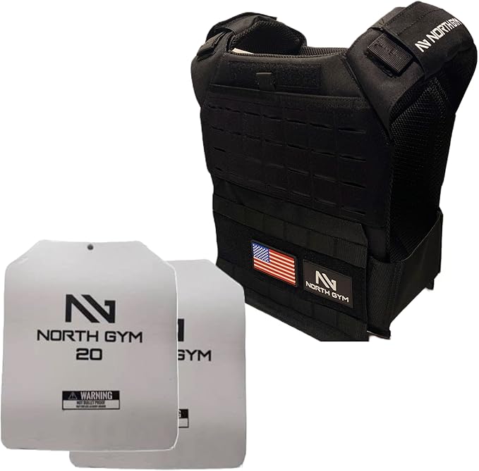 Northgym Adjustable Weighted Vest/Incl. 3D Weight Plates in 14lbs / 20lbs/ 30lbs/ 42.5lbs - Optimized Weight Distribution and with Curved Plates for Running, Functional Training and Working Out
