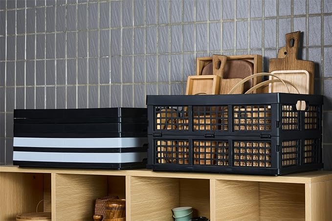 3-Pack Plastic Collapsible Storage Crates-30L,Foldable Plastic Crates for Storage (Black)