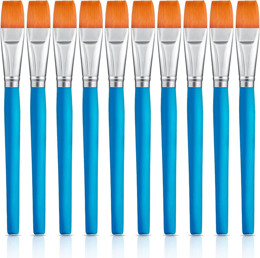 Zonon 10 Pcs 3/4 Inch Flat Paint Brushes Acrylic Painting Craft Accessories Small Watercolor Paint Brushes Bulk for Adult Artist Detail Oil Canvas Face(8.1 x 0.9 x 3/4 Inch,Sky Blue)
