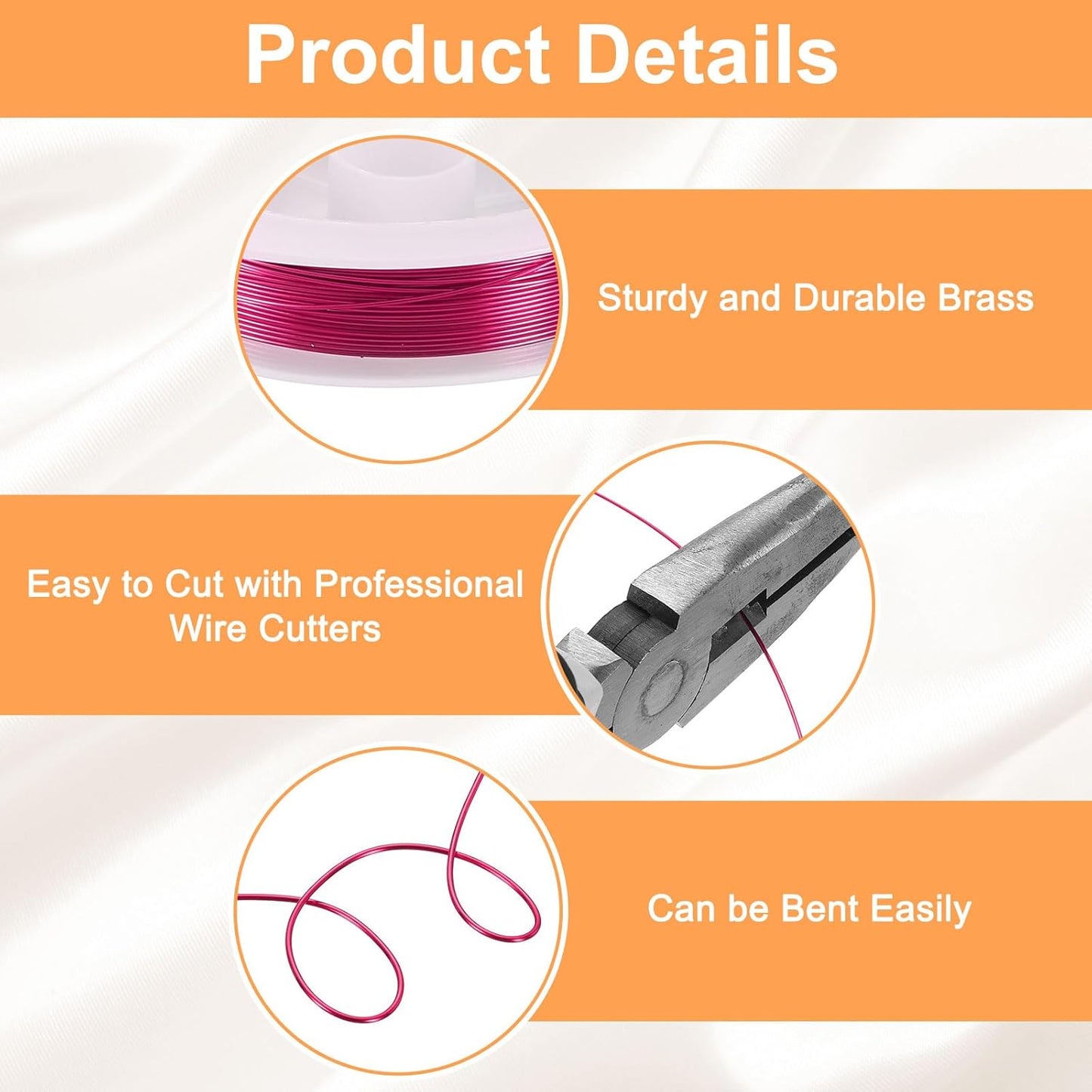 HARFINGTON 20ft Jewelry Wire, 24 Gauge (0.5mm) Brass Craft Soft Metal Tarnish Resistant Copper Beading Wire for Jewelry Making Supplies Crafting, Rose Red