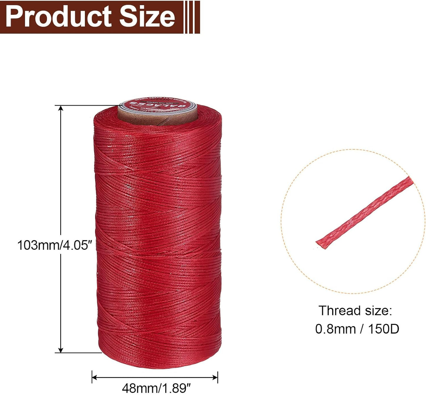 uxcell Flat Leather Sewing Waxed Thread, 270m / 295 Yards Polyester Wax String, 150D Wax Stitching Cord for Leather Crafts, Bookbinding, Bracelets Braided, Red