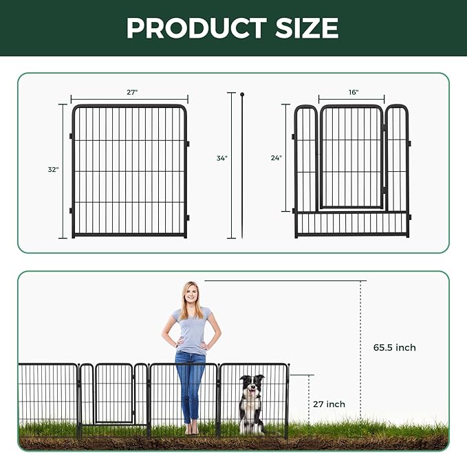 FXW Garden Fence Outdoor for The Yard – 32in(H) x 36.4ft(L) Heavy Duty Metal Animal Barrier for Dog and Rabbit, Decorative Dog Fence, 16 Panels, Black