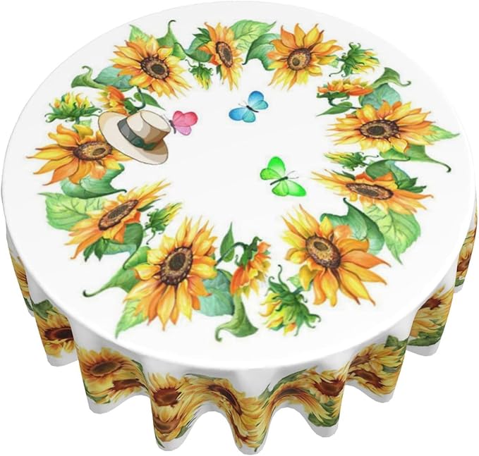 Sunflower's Round Tablecloth Sunflower Tablecloth 60 Inch Waterproof Rustic Table Cloth Fabric Farmhouse Stripe Decorative for Picnic Party Holiday Home Indoor Outdoor