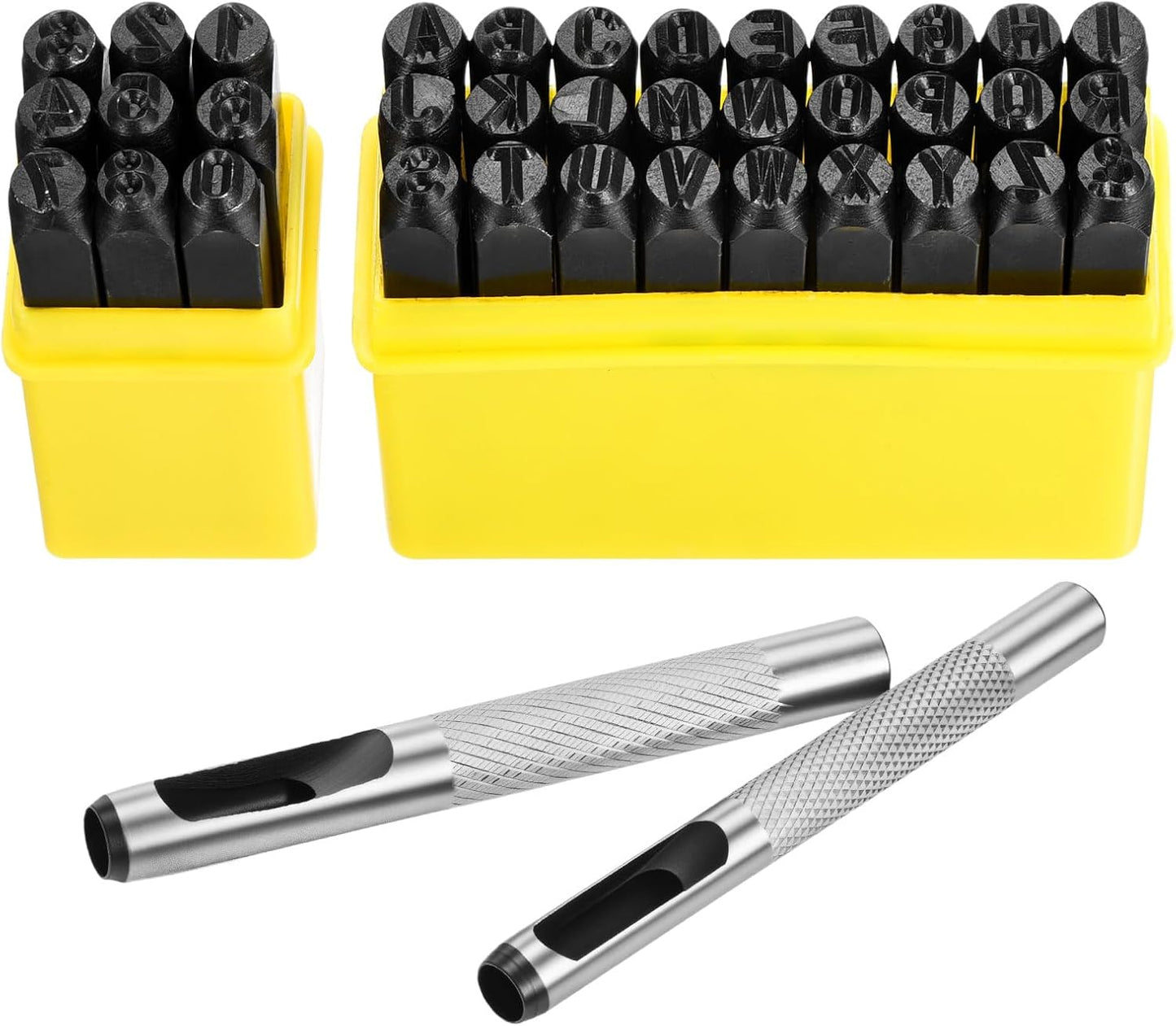WorkBless 36PCS Metal Stamping Kit, 1/4" (6mm) Steel Number and Letter Punch Set, Include A-Z Alphabet, Number 0-8, & Symbol, Stamping Tool for Imprinting Plastic, Wood, Leather, Jewelry