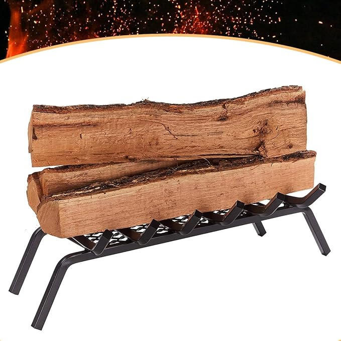 Heavy-Duty Steel Fireplace Grate with Ember Retainer (27 Inch)