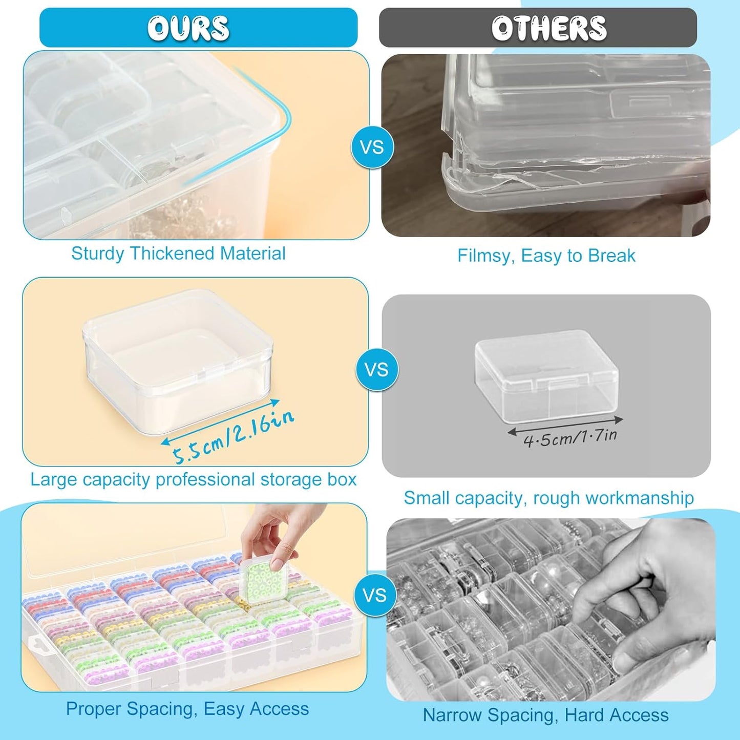 Mathtoxyz Extra Large Bead Organizer, 61 PCS Small Plastic Craft Storage Box with Hinged Lid and Labels Clear Bead Organizers and Storage Boxes for Jewelry, Diamonds, Bracelet Making DIY