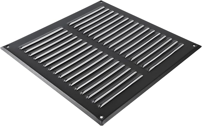 Square Ventilation Grille / 10" x 10" Inch Inside Measurement/Black Metal Air Vent Louver - Inside/Outside use / 11.6" x 11.6" Inch Outer Measurement