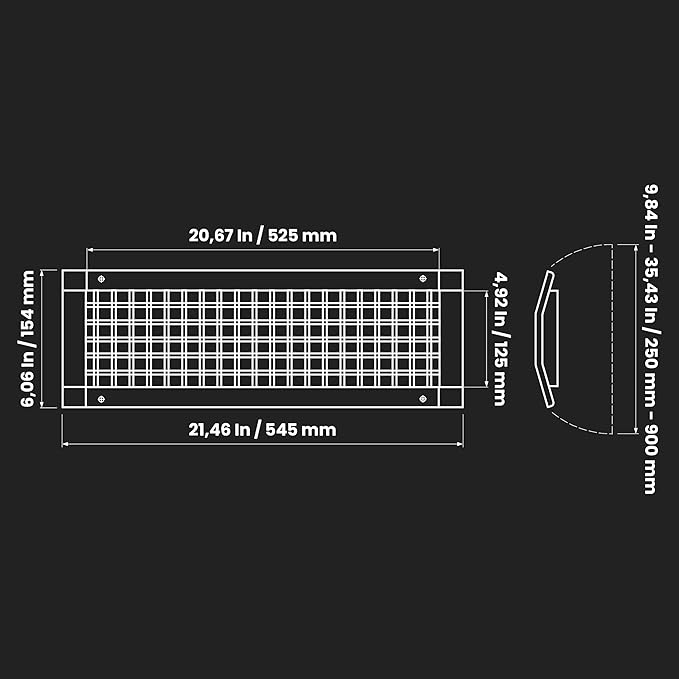Repa Market 21" x 5" Inch Air Grille for Round Spiral Ducts - Adjustable Double Louvre Blade - Galvanized Ventilation Cover - Side Fit Round Surface Canal Ducting from 9.84" to 35.43" Inches