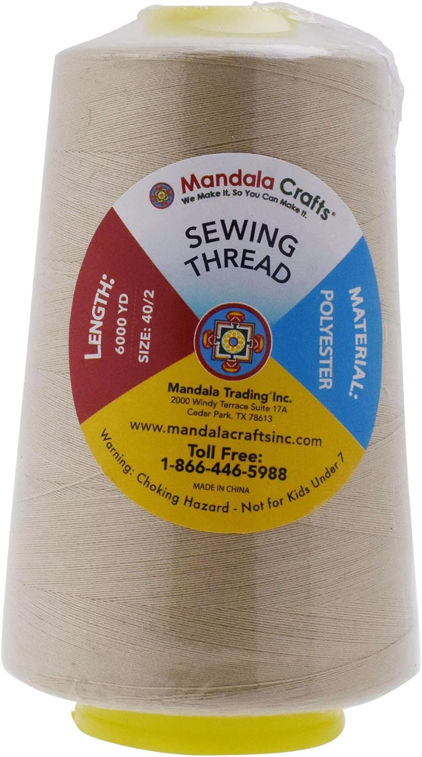 Mandala Crafts 4 Pack of Serger Threads Cones Spools - 40S/2 24000 Yards Polyester Cream Threads for Sergers Machine and Overlock Quilting Sewing Machine