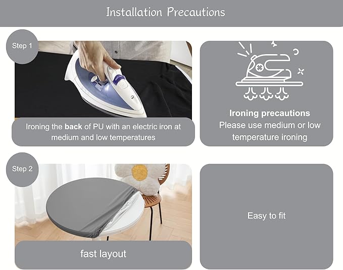 Round Fitted PU Tablecloth with High Elastic Edge 59 Inch Dia Waterproof Oil Proof Table Cloth Anti-Scald Stain-Resistant Wipeable Table Cover for Indoor Outdoor Picnic (Light Grey,59" Dia)