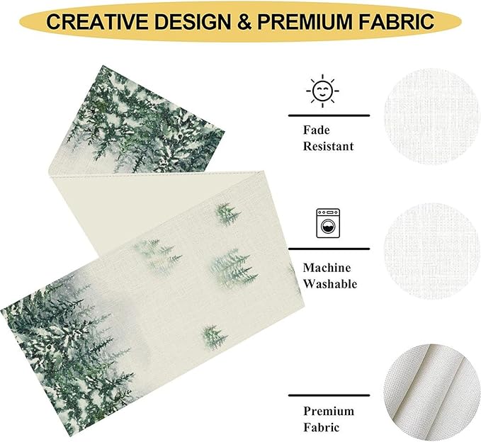 Forest Table Runner, Rustic Farmhouse Mountains Birds Pine Tree Woodland Jungle Cottage Country Coffee Table Center Decor for Home Kitchen Dining Patio Holiday Party Table Decorations, 13"x90" Inch