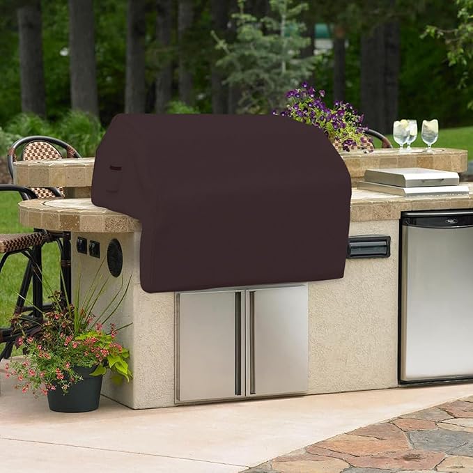Covers & all Built-in Outdoor Grill Cover, Durable 12 Oz Waterproof Cover Max Material with Air Pocket & Elastic for Snug Fit (36" W x 26" D x 24" H Inches, Coffee)