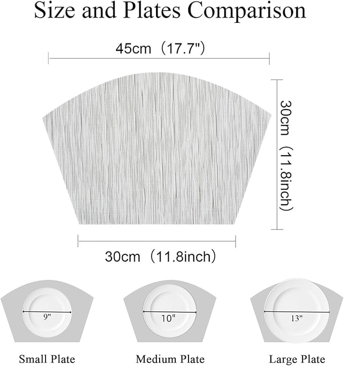 SHACOS Wedge Placemats Set of 8 Woven Vinyl Placemats for Small Round Table Place Mats Wipe Clean Non Slip Table Mats, Gray White