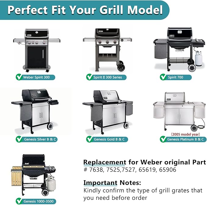 Criditpid 304 Stainless Steel 7639 Grill Grates for Weber Spirit 300 & GS4 Spirit II 300 Series, Spirit E310 E320 E330, Genesis Silver B/C, Genesis Gold B/C, Genesis Platinum B/C Grill Parts, 7638